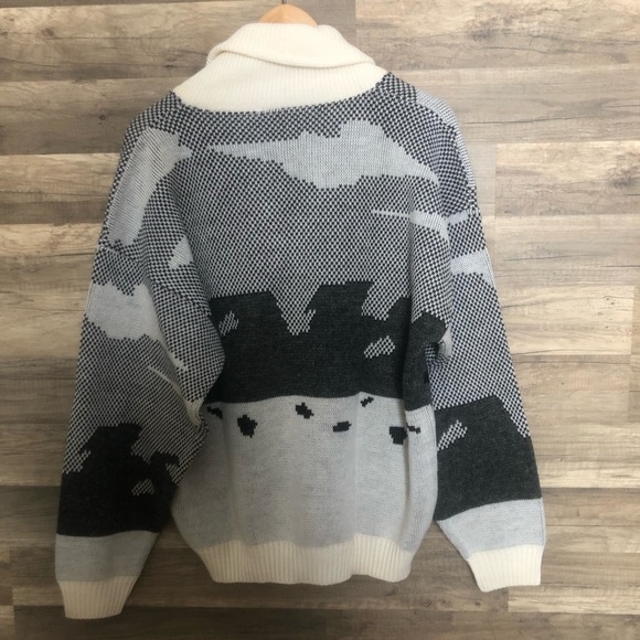 Vintage Shawl Collar Wool Blend Loose Fit Sweater Geometric Pattern Medium - Picture 10 of 11